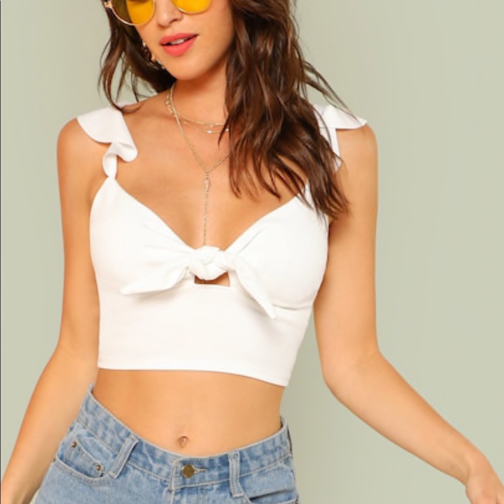 ruffle Strap Knot Front Crop Top - Picture 1 of 4